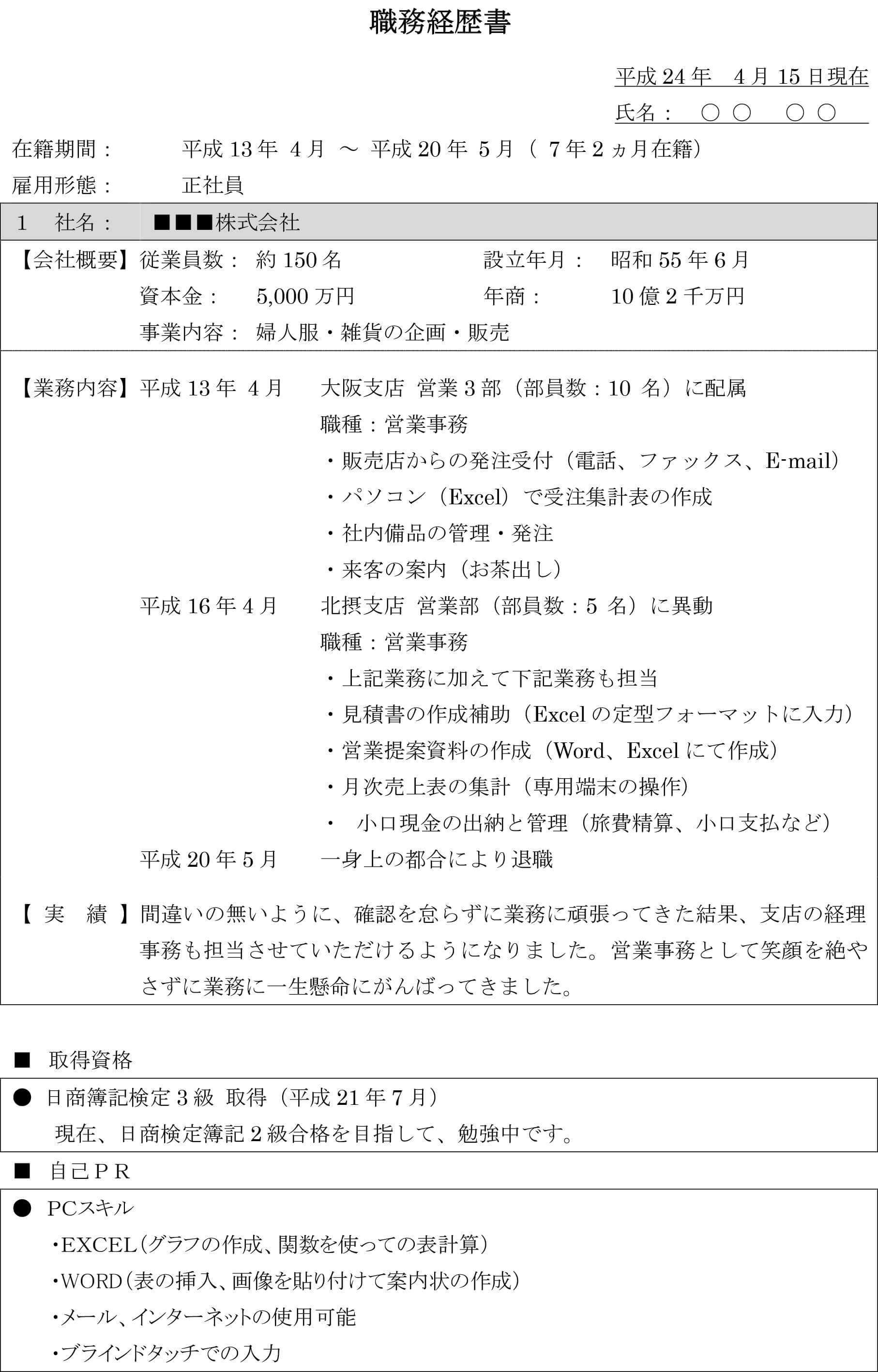 職務経歴書の記入見本